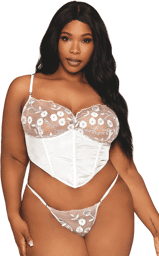 Bustier blanc avec armatures grande taille, en satin et dentelle florale Blanc