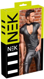 Chemise noire avec découpe en V et col montant Noir