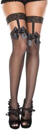 Bas sexy résille noirs autofixants effet jarretelles dentelle avec noeud Noir
