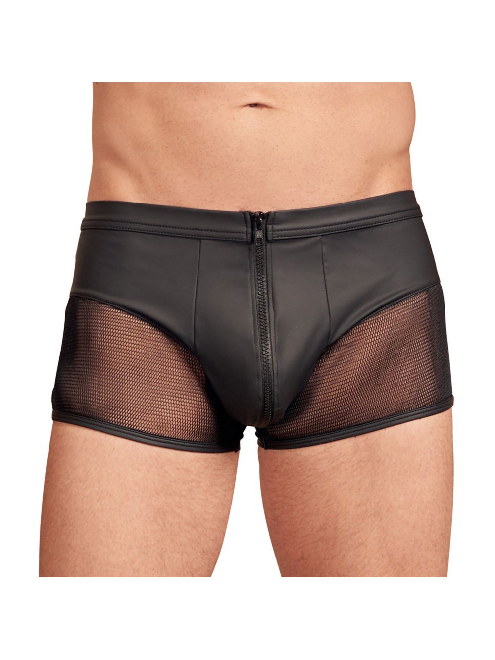 Boxer Effet Cuir Mat, Résille & Zip Noir