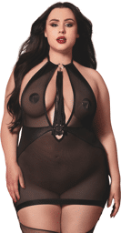 Nuisette grande taille avec porte jarretelles et fouet Noir