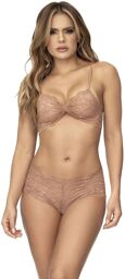 Mapalé Ensemble 2 pièces, top et tanga en dentelle couleur taupe Taupe