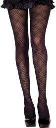 Collant nylon noir fantaisie avec croisement de lignes Noir