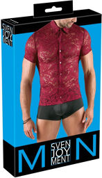 Chemise transparent en dentelle rouge foncé Rouge