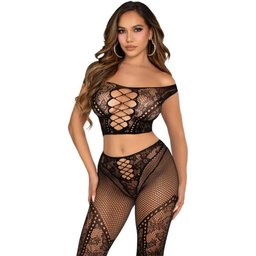 – Ensemble Top Court Épaules Dénudées & Leggings – Noir