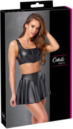 Ensemble Top court et mini-jupe en noir mat Noir