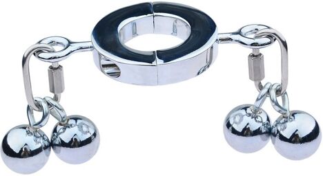 Ballstretcher en métal avec 4 Boules Big Testicle S 32mm - Hauteur 12mm - Poids 450g Argenté