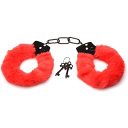 XR Brands - Cuffed in Fur Menottes - Rouge