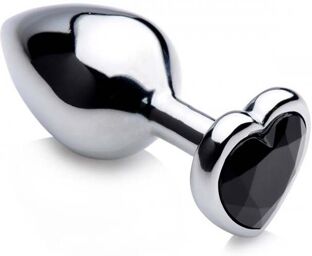 Plug Anal Métal Bijou Black Heart Medium Argenté