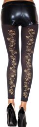 Legging fin noir opaque avec fleurs dorées sur l'arrière Noir
