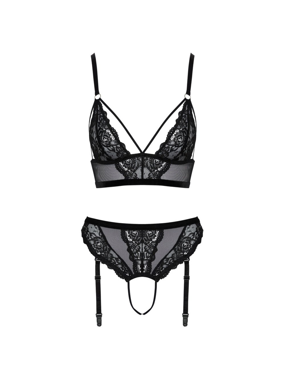 Ensemble 2 pièces ouvert imprimé floral noir