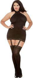 Bodystocking noir grande taille effet guêpière avec dentelle - DG0035XBLK Noir