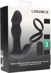 Stimulateur prostatique en silicone avec anneau péni, télécommande, vibrant et à poussée - Noir