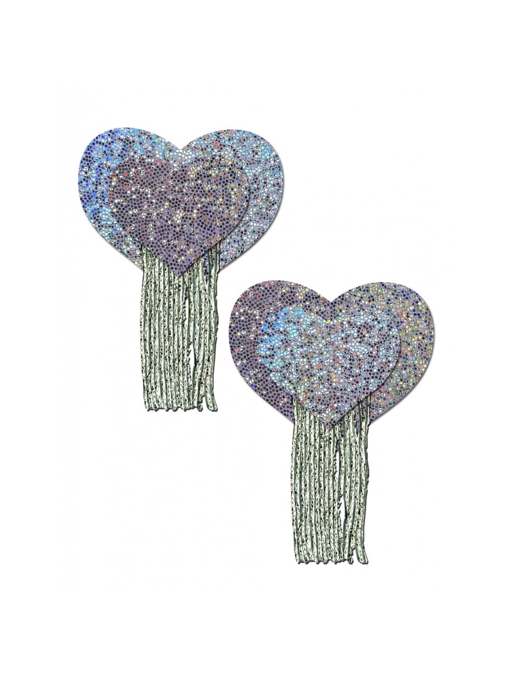 Caches-Tétons Glitter Coeur Argentée avec Franges