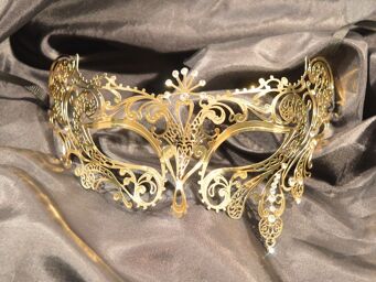 Masque vénitien Bianca rigide doré avec strass - HMJ-047B Gold / Or