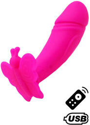 BUTTERFLY, Mini Vibromasseur avec stimulateur clitoridien Papillon rose USB, avec télécommande