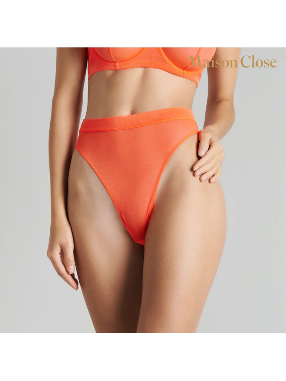 String Taille Haute Corps à Corps Néon Orange Fluo