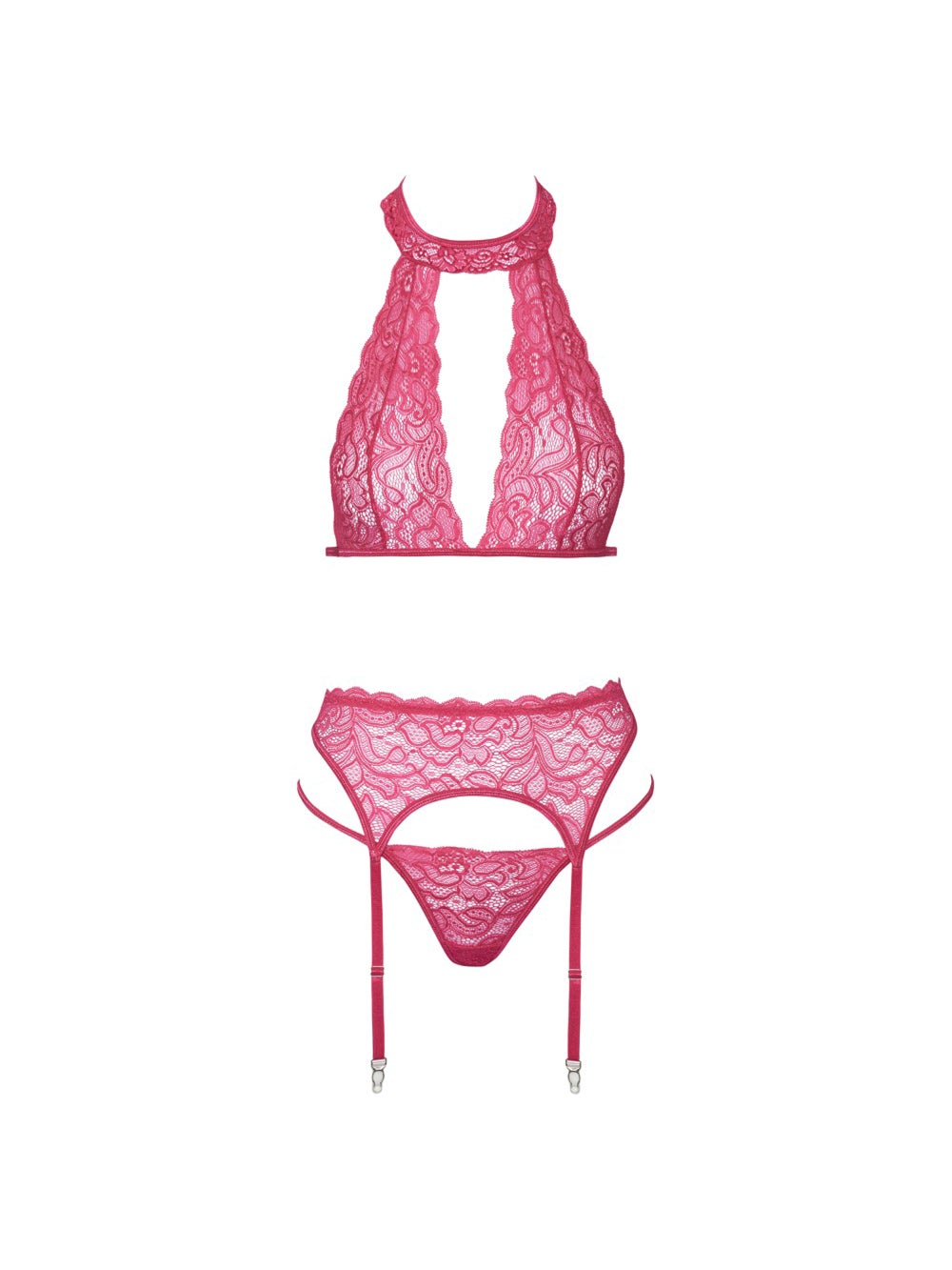 Ensemble 3 pièces dentelle rose fuchsia