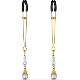 Pinces à mamelons dorées avec des perles