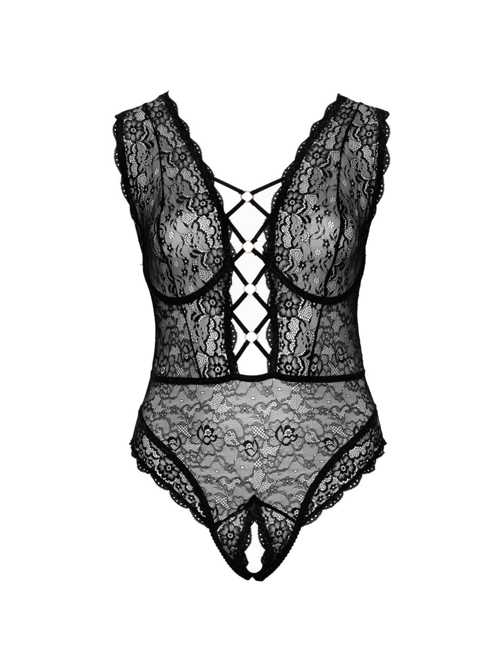 Body ouvert dentelle fleurs noir GT