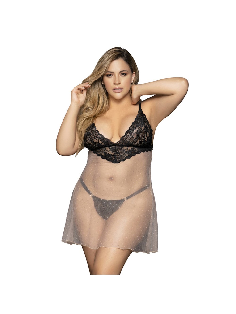 Nuisette Babydoll 7366 Dentelle Noire & Nude GT