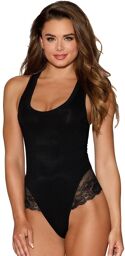 Body string noir jersey et dentelle Noir