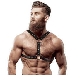 HARNAIS POITRINE EN CUIR ÉCOLOGIQUE AVEC DOUBLE SUPPORT ET CLOUS POUR HOMMES
