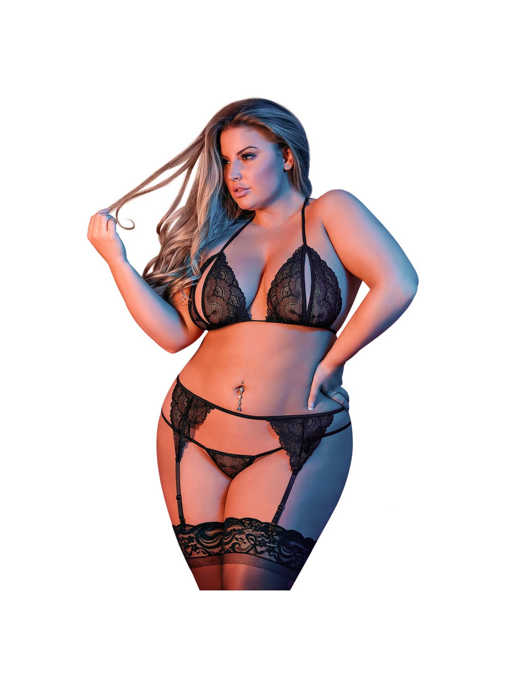 Ensemble Peek-A-Boo 3 Pièces Dentelle Noir GT