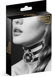 Collier en cuir noir SM triple lanière avec anneau métal argenté Noir