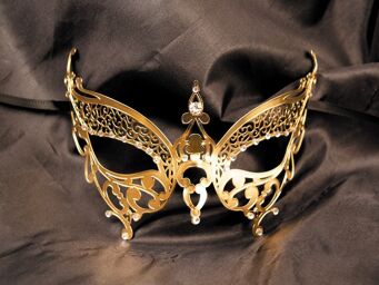 Masque vénitien Alida rigide doré avec strass - HMJ-026B Gold / Or