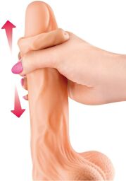 Gode réaliste veiné ventouse va-et-vient prépuce testicules billes mouvantes 18.5cm