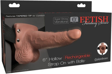 Strap-on rechargeable creux 15 cm avec boules