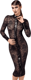 F376 Noirelle Robe à boutons mi-longue en dentelle Noir