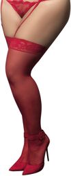 Bas nylon rouges autofixants, grande taille, jarretières dentelle - MAL1094XRD Rouge