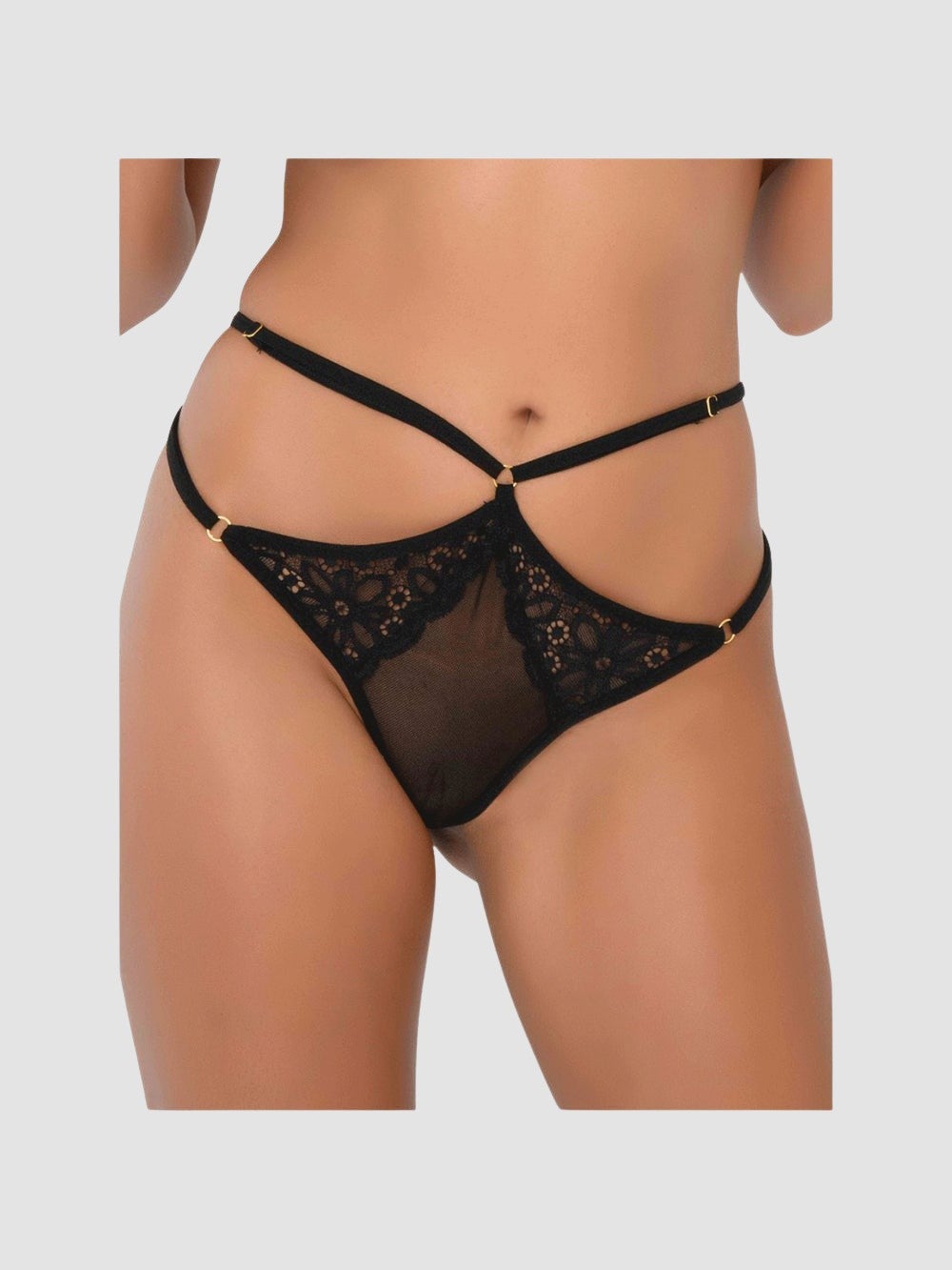 String ouvert dentelle & lanière noir