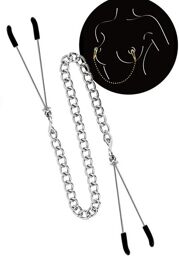 Pinces à seins pression réglable reliées par une chaîne argentée Argent