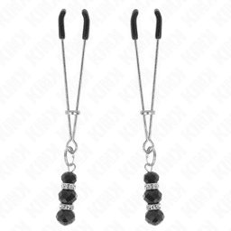 pinces à tétons fines avec 3 billes de verre noir 7 cm