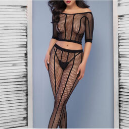 Ensemble CR-4647 sans coutures en micro maille Noir