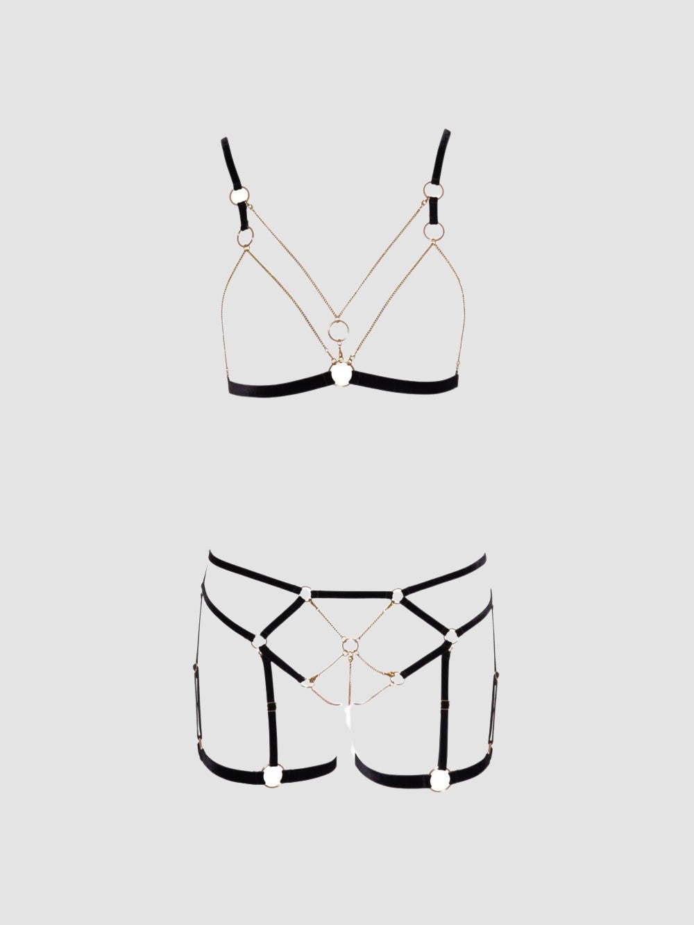 Ensemble 2 Pièces Harnais & Chaînettes Or Noir
