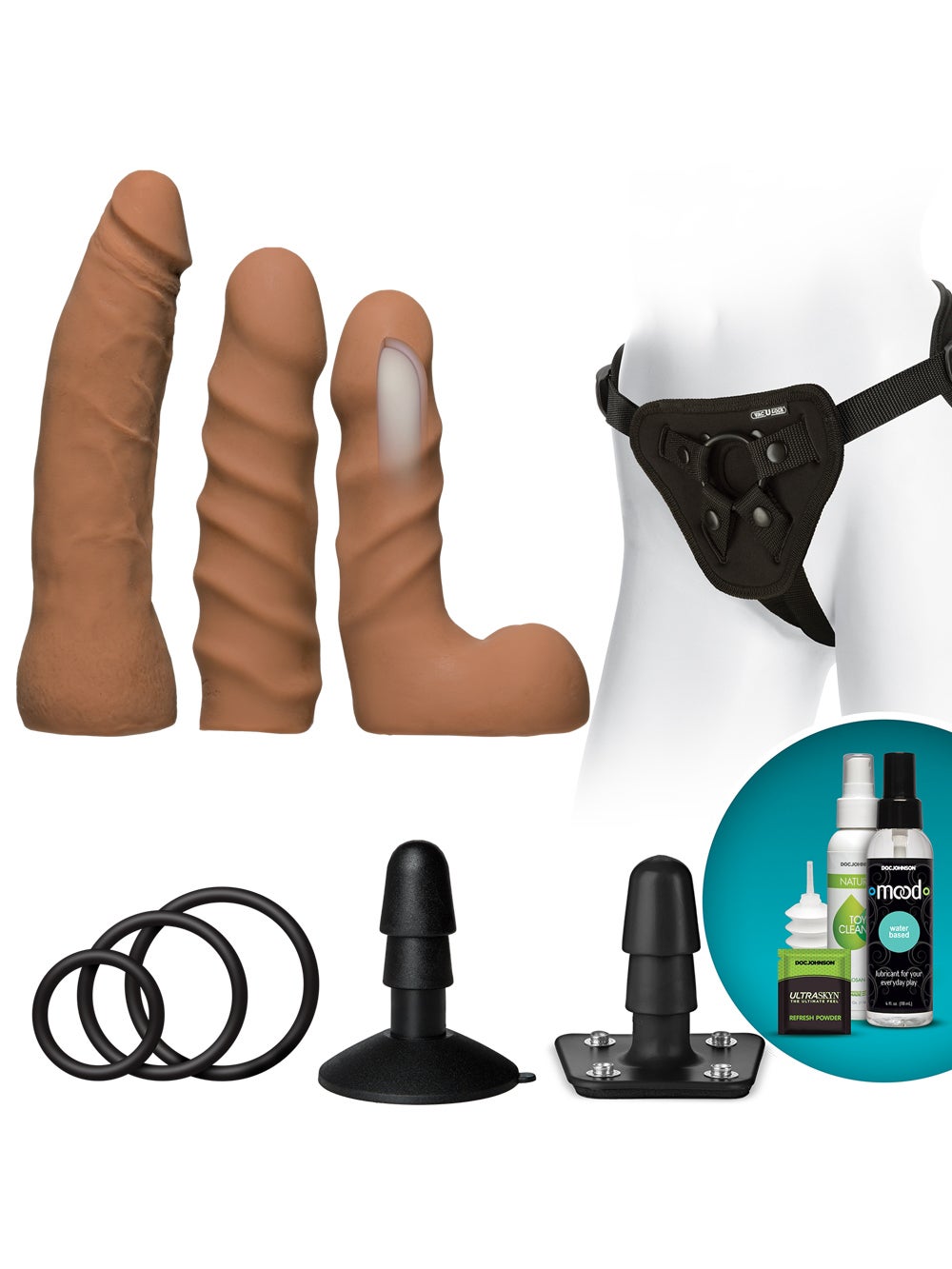Coffret Gode Ceinture Vac-U-Lock Dual Density Starter Set Caramel