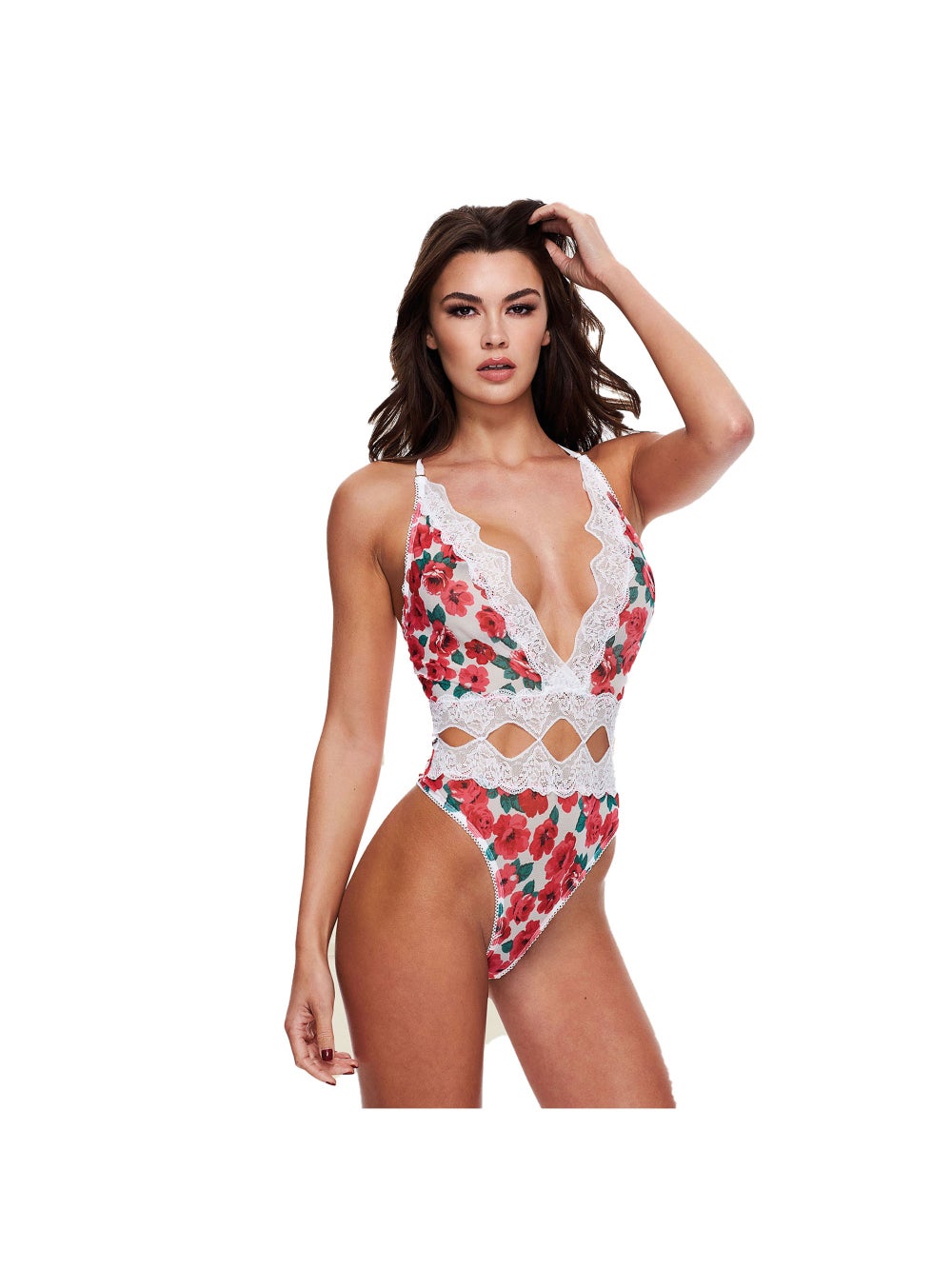 Body Motifs Floraux, Dentelle Rouge & Blanc