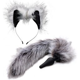 Plug anal avec Queue et Oreilles de Loup Gris