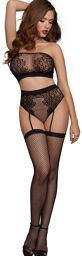 ensemble brassière résille et dentelle et sa culotte taille haute Noir