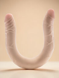 Double gode flexible 42 cm à texture réaliste beige