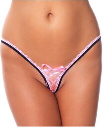 String avec dentelle - Talle unique - Noir / Rose