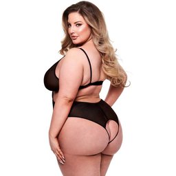 Baci - Sexy Crotchless Mesh Teddy Black Queen