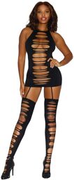 Bodystocking noir opaque ajouré devant derrière - DG0233BLK Noir