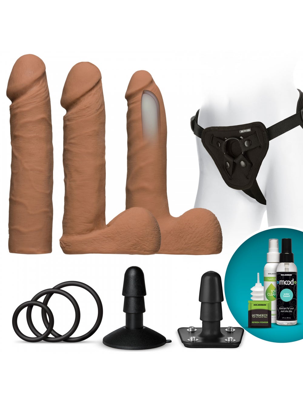 Coffret Gode Ceinture Vac-U-Lock Dual Density UltraSkyn Set Caramel