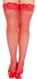 Bas rouges fine résille grande taille autofixants jarretières dentelle - MH4992XRED Rouge