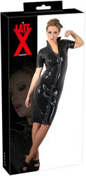 Robe midi en latex à manches mi-longues et zip intégral Noir